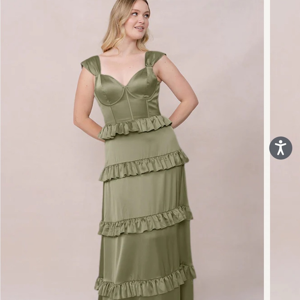 Elegant Olive Green Ruffle Dress